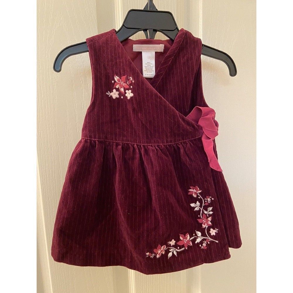 Janie and Jack Velvet Floral Embroidered Wrap Dress Burgundy 2004 SZ 0-6 Months
